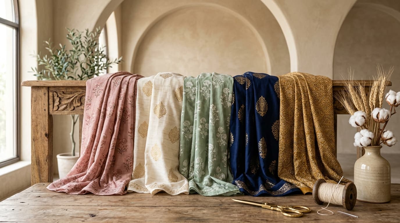 Draped unstitched premium fabrics in vibrant colors