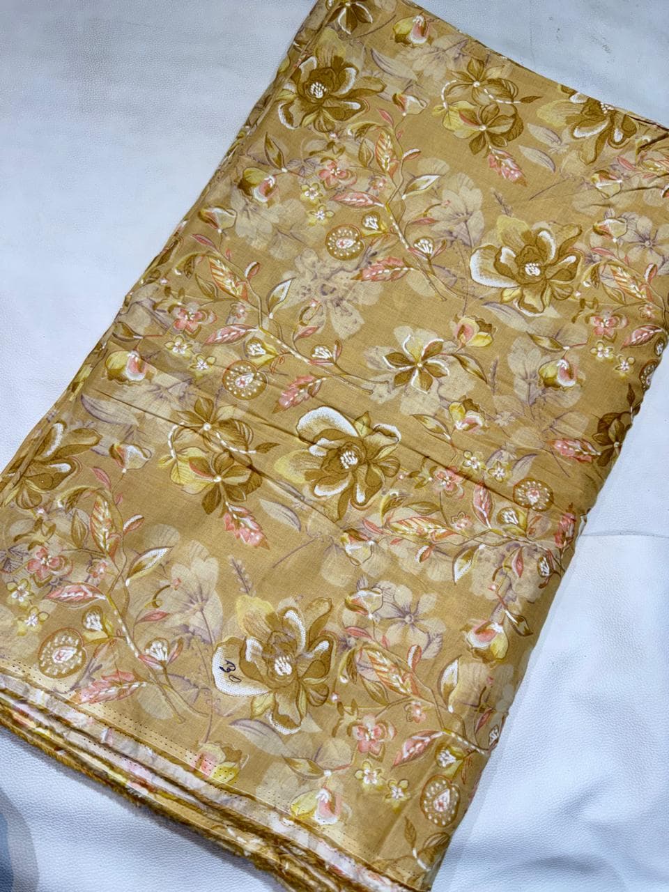 Khaki Tan Botanical Floral Print 60s Pure Jam Cotton - Khaki Tan