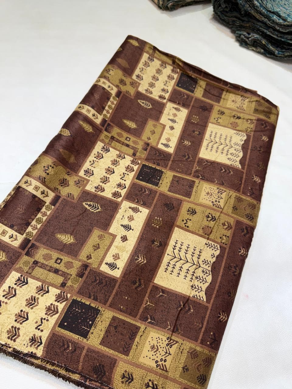 Khaki Tan Jaipuri Block Print Handblock Print Pure Cotton - Khaki Tan