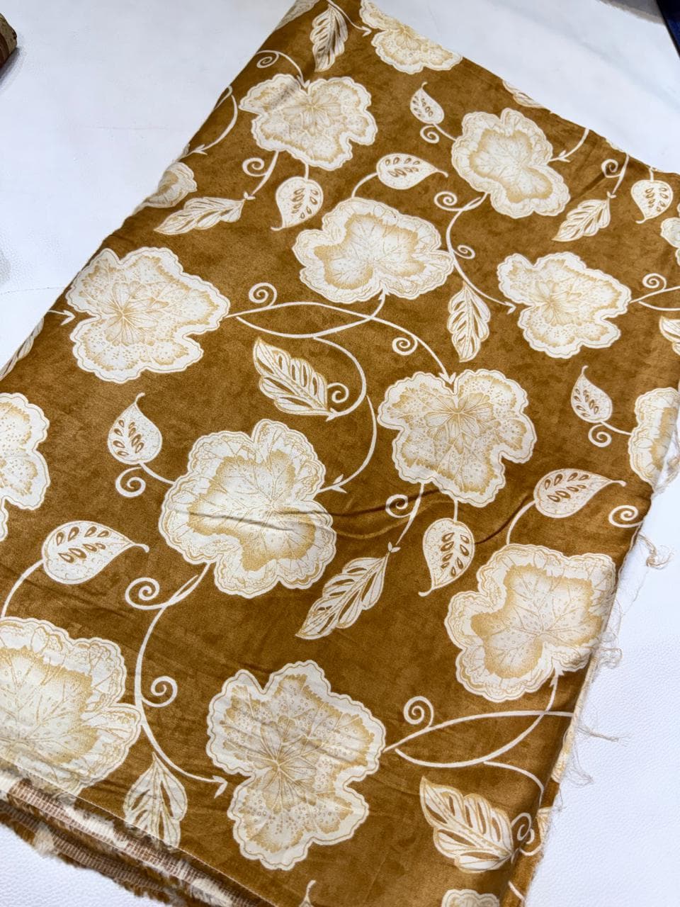 Khaki Tan Botanical Floral Print 60s Pure Jam Cotton - Khaki Tan