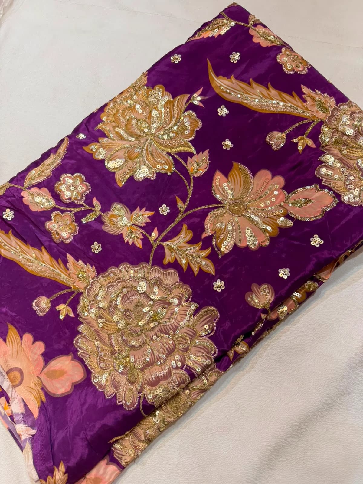 Imperial Purple Sequin Embroidered Silk Brocade - Imperial Purple